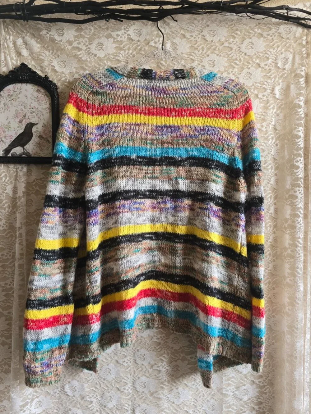 MISSLOOK Womens Multi-Color Striped Knit Cardigan - Open Front - Grandpacore